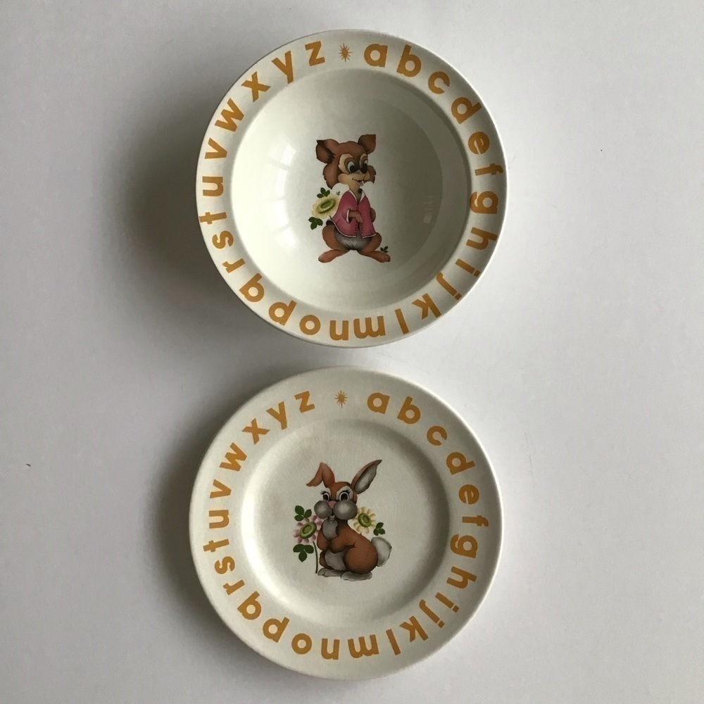 Child’s Alphabet Plate & Bowl England Woods & Sons Nursery Rhyme Bunny Vintage - Picture 6 of 16